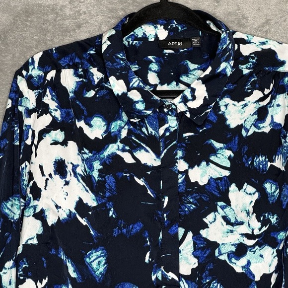 Apt 9 2X Shirt Top Blue White Floral Flower Long Sleeve Collared Tunic Womens - Picture 5 of 7